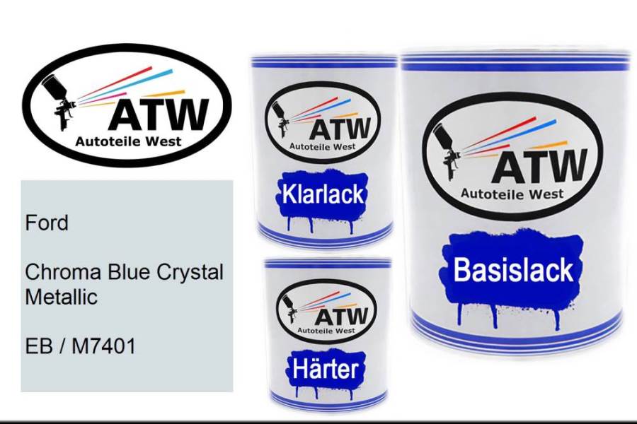 Ford, Chroma Blue Crystal Metallic, EB / M7401: 1L Lackdose + 1L Klarlack + 500ml Härter - Set, von ATW Autoteile West.